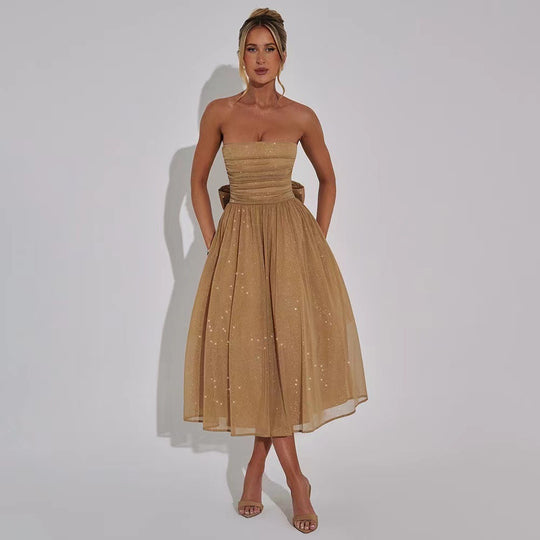 Damen Cocktailkleid mit schimmernden Akzenten und voluminösem Rock Heidi-Mode