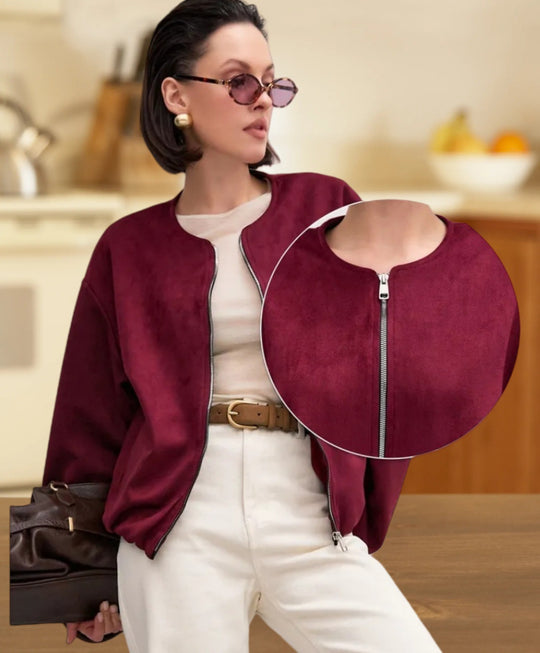 Damen weiche Oversized-Sweatjacke mit modernem Reißverschluss und seitlichen Eingrifftaschen Heidi-Mode
