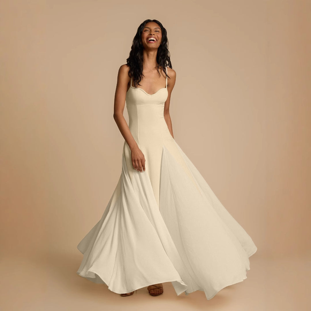 Damen Elegantes Maxikleid mit kontrastrierenden Stoffbahnen und schmalen Trägern Heidi-Mode
