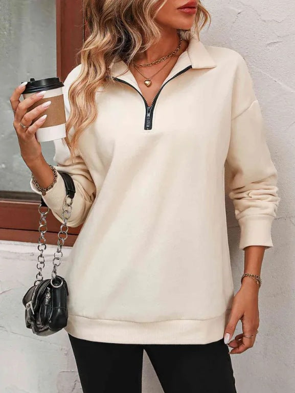 Damen Sportlicher Pullover mit halbem Reißverschluss und gemütlichem Schnitt Heidi-Mode
