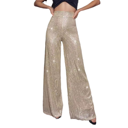 Damen Glamouröse Maxihose mit Glitzerstreifen und weitem Bein Heidi-Mode