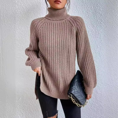Damen Strickpullover mit hohem Kragen und strukturiertem Wabenmuster Heidi-Mode