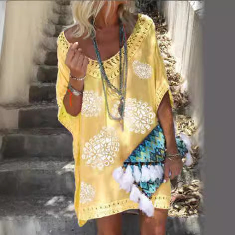 Damen Strandkleid mit Häkelbesatz Heidi-Mode