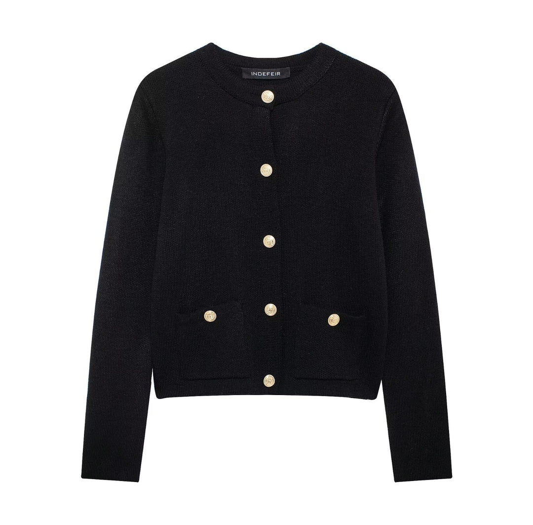Damen Strickjacke mit schimmernden Knöpfen und Taschen Heidi-Mode
