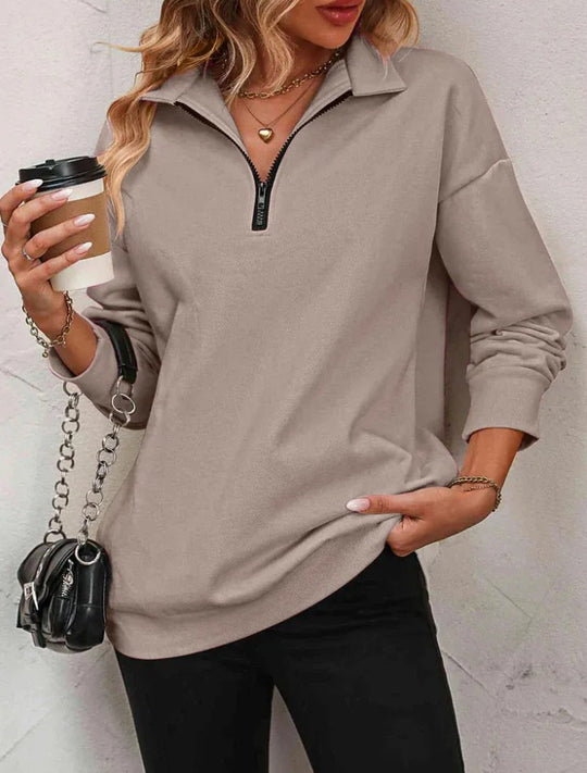 Damen Sportlicher Pullover mit halbem Reißverschluss und gemütlichem Schnitt Heidi-Mode