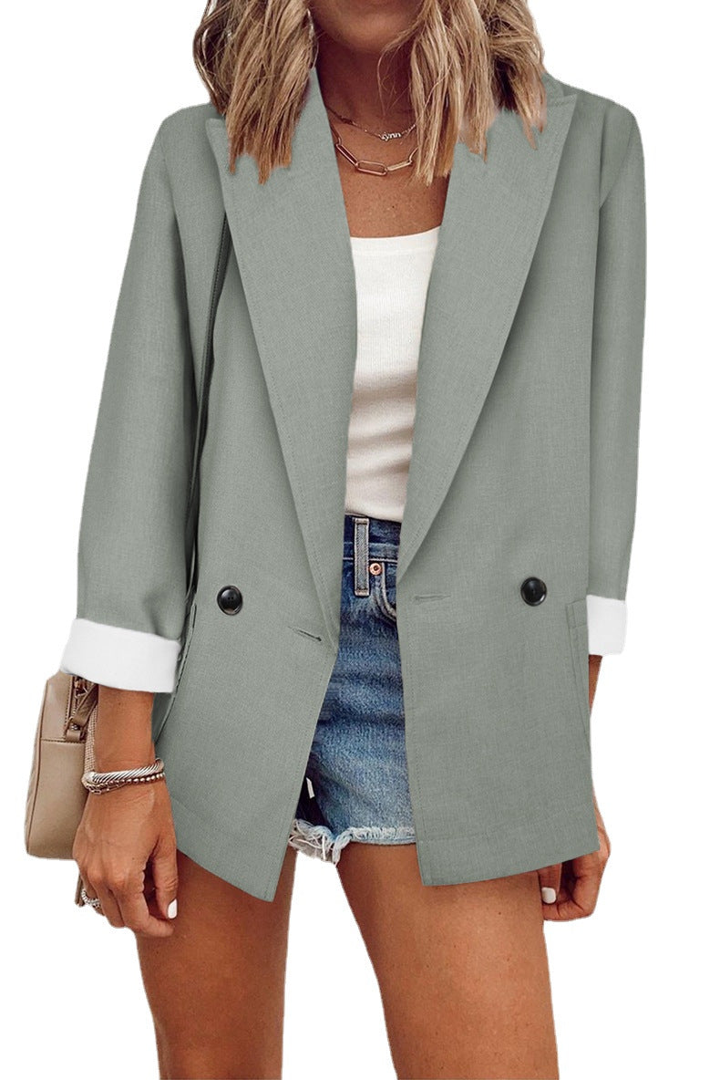 Damen modischer Blazer im Oversized-Schnitt mit tiefen Taschen und umgeschlagenen Ärmeln Heidi-Mode