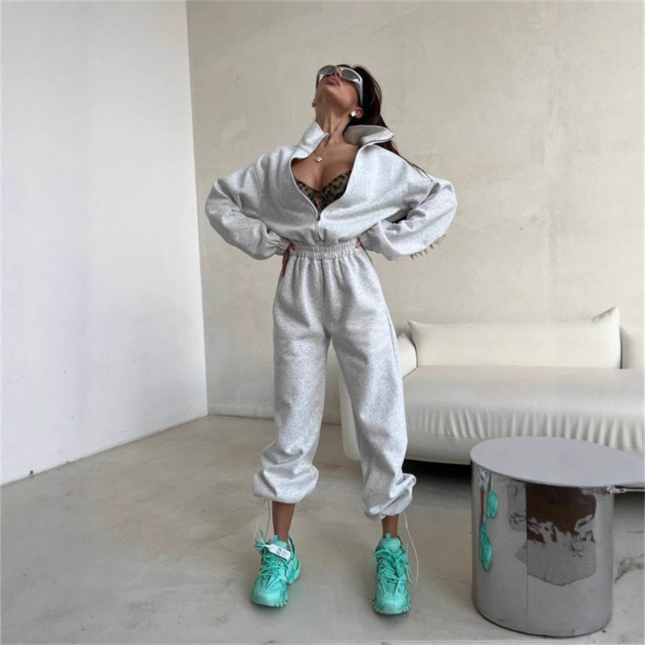 Damen Modischer Fleece-Jogginganzug mit Reißverschluss und bequemem Schnitt Heidi-Mode