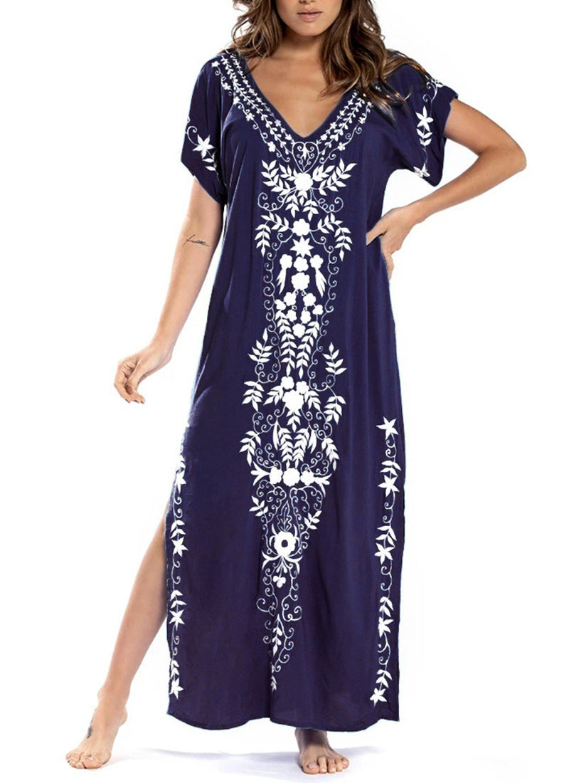 Damen Lange Strandrobe mit kunstvollen Stickdetails Heidi-Mode