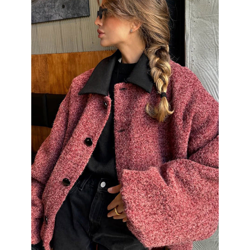 Damen Oversized Wolljacke mit eleganter Knopfverarbeitung Heidi-Mode