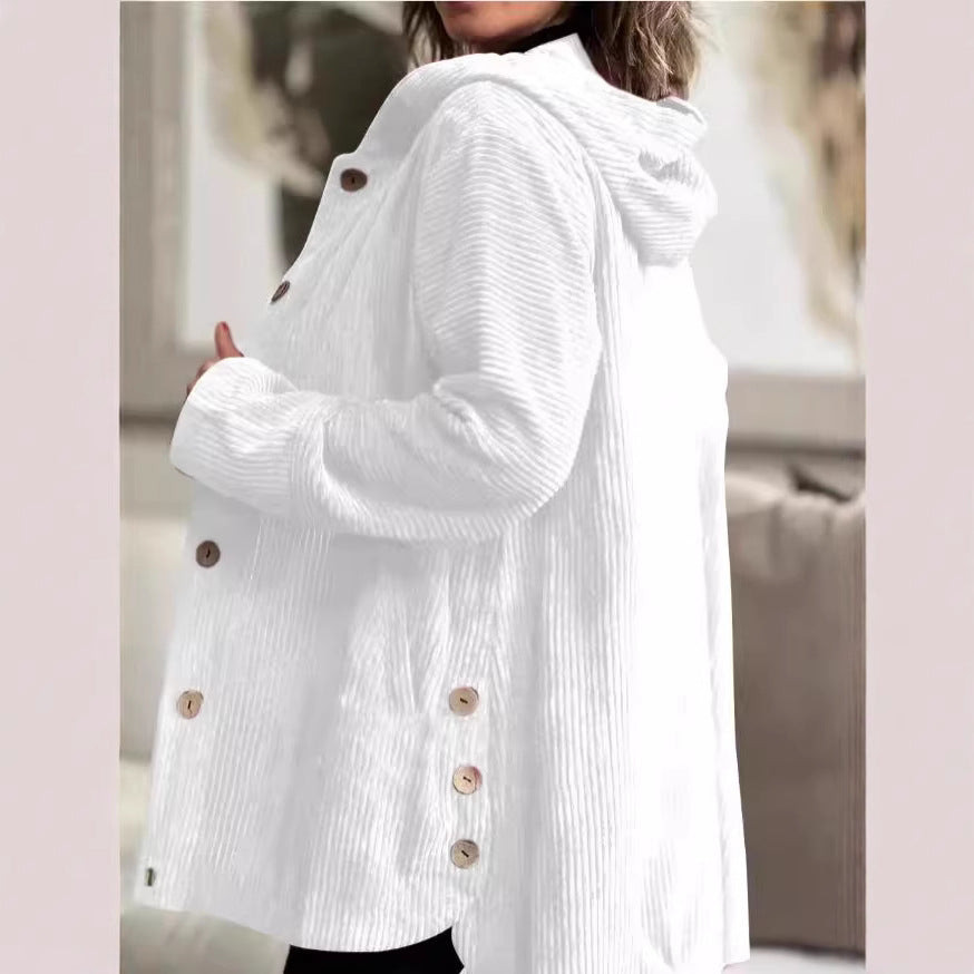 Damen Kapuzenjacke aus Kordstoff mit Knopfverschluss Heidi-Mode