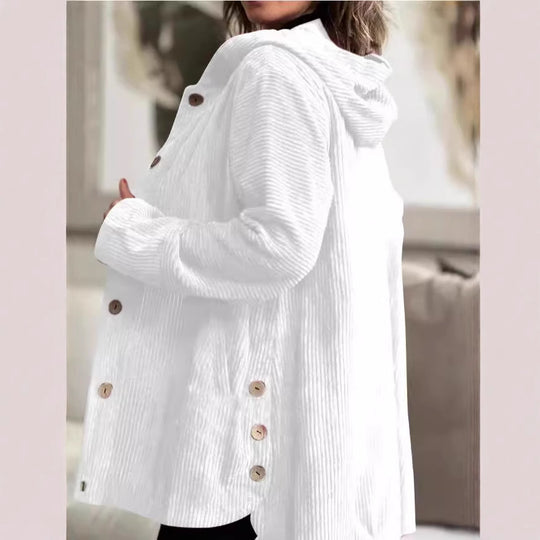 Damen Kapuzenjacke aus Kordstoff mit Knopfverschluss Heidi-Mode