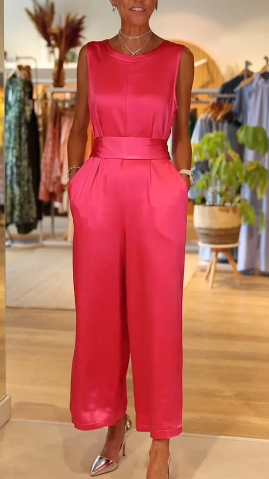 Damen Eleganter Satinweiter Hosenanzug Heidi-Mode