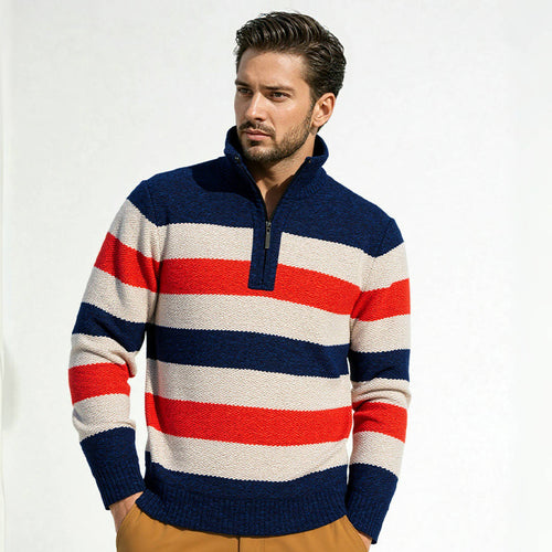 Herren Strickpullover mit hohem Kragen und innovativem Reißverschluss Heidi-Mode