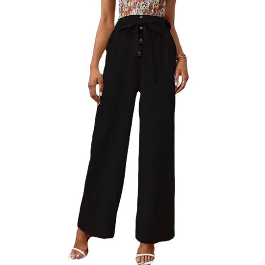Damen weite Hose mit Bindegürtel und Knöpfen Heidi-Mode