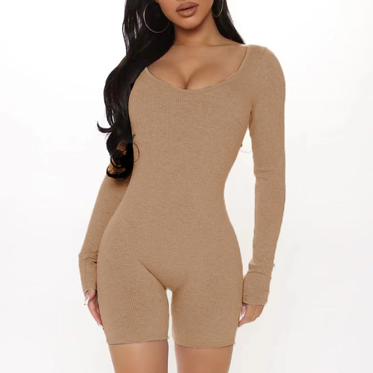 Damen Langarm Jumpsuit mit figurformendem Schnitt und Rippstruktur Heidi-Mode