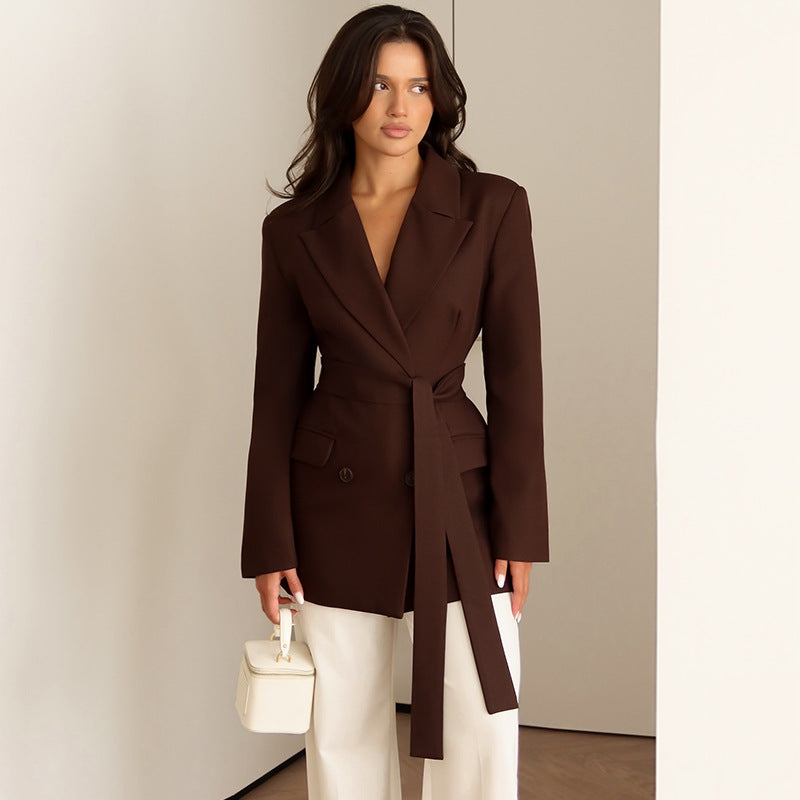 Damen eleganter taillierter Blazer mit Schal Heidi-Mode