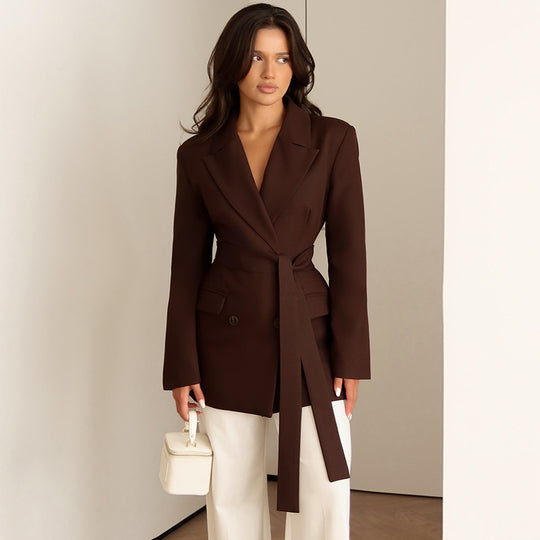 Damen eleganter taillierter Blazer mit Schal Heidi-Mode