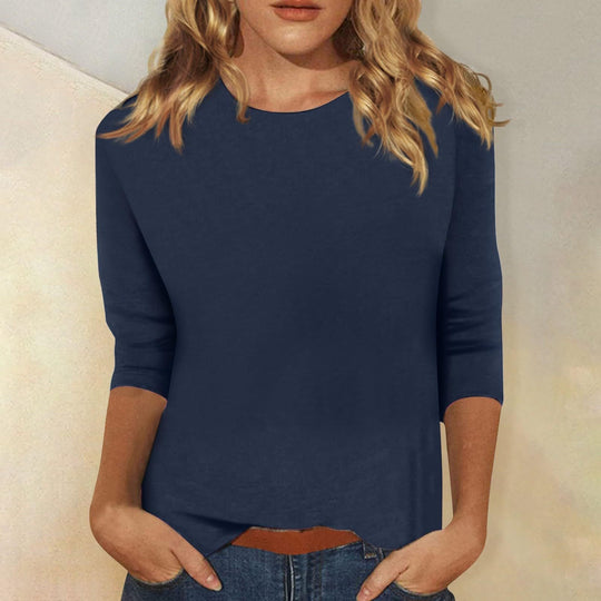 Damen Lässiges Oberteil mit Eleganten 3/4-Ärmeln und Geschwungenem Saum Heidi-Mode