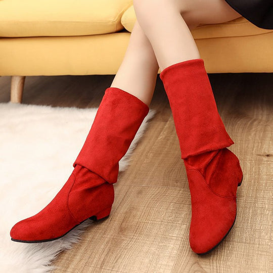Damen Overkneestiefel mit modischem Faltendesign und bequemer Sohle Heidi-Mode