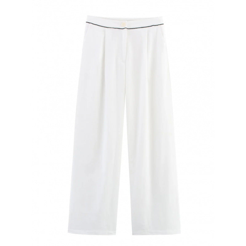 Damen weite Hochkannt-Hose mit eleganter Bundverzierung Heidi-Mode