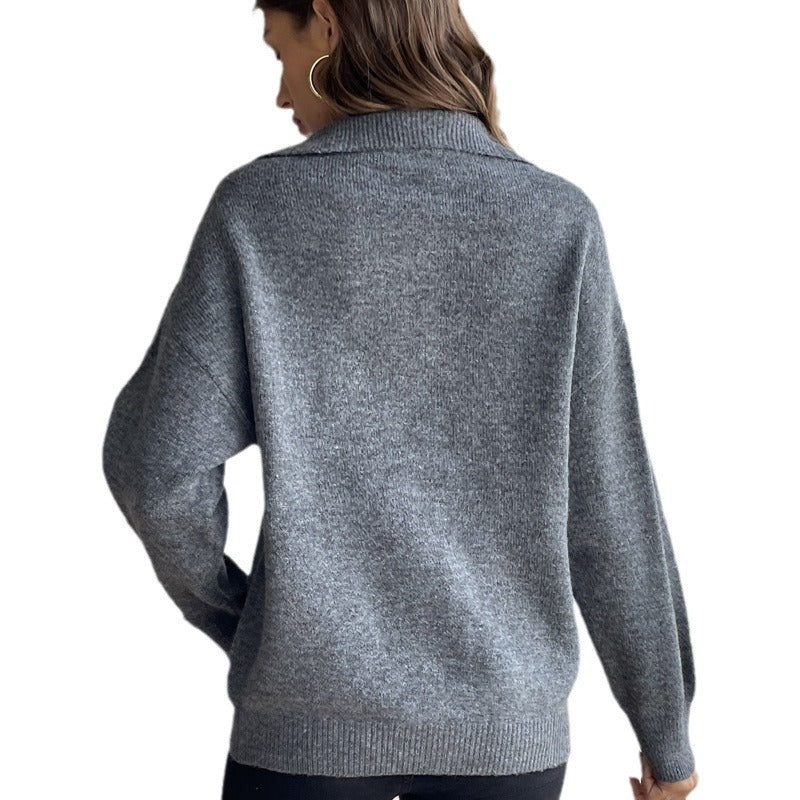 Damen Strickpullover mit kurzem Reißverschluss und modernem Schnitt Heidi-Mode