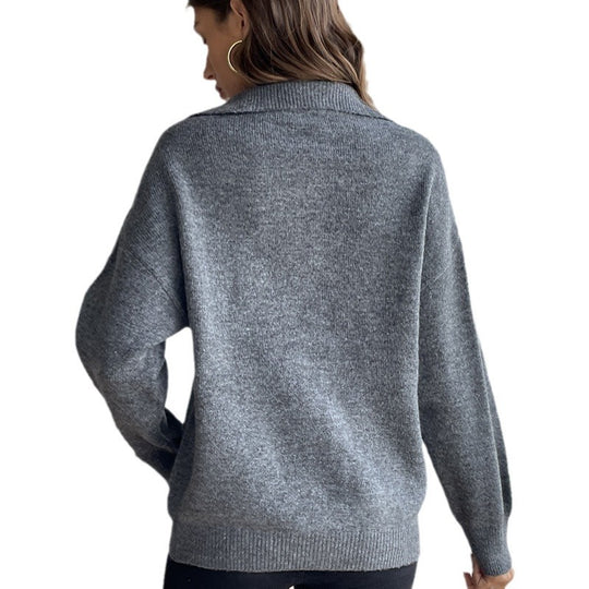 Damen Strickpullover mit kurzem Reißverschluss und modernem Schnitt Heidi-Mode