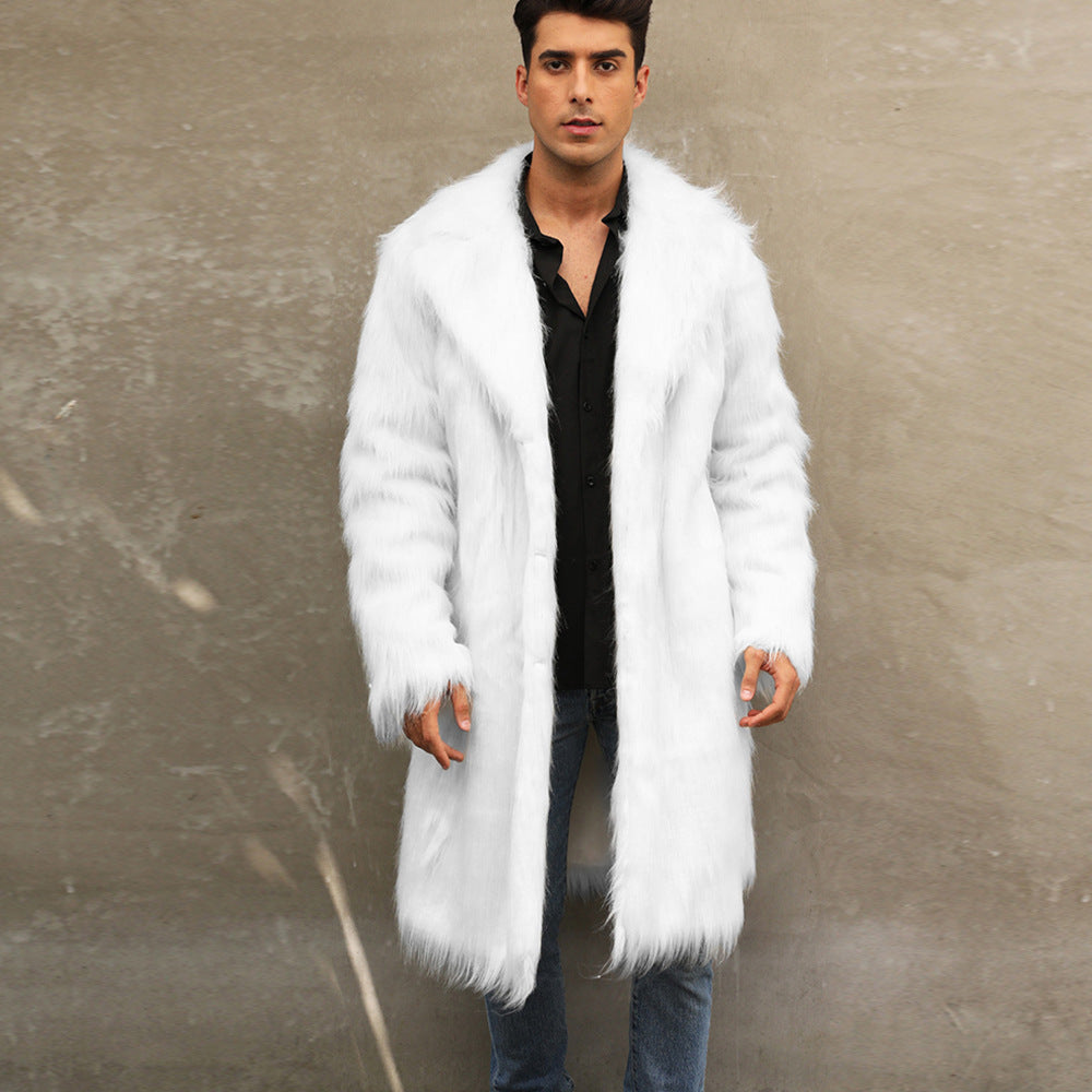 Herren Luxuriöser Plüschmantel mit breitem Revers und enganliegendem Schnitt Heidi-Mode