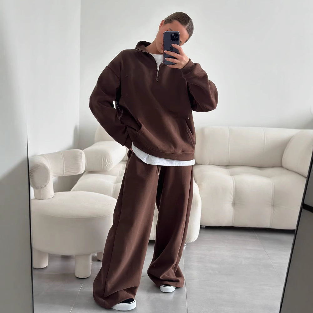 Damen gemütliches Fleece-Loungewear-Set mit hochgezogenem Kragen und lockerer Passform Heidi-Mode