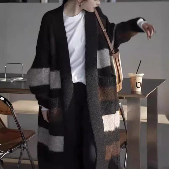 Damen Langer Strickcardigan mit geometrischem Muster Heidi-Mode