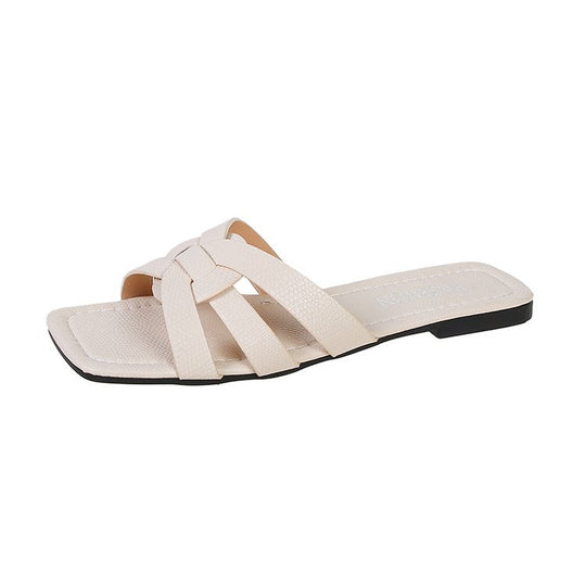 Damen Flache Riemchen-Sandalen mit geflochtenem Riemendesign und komfortabler Innensohle Heidi-Mode
