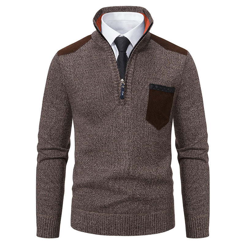 Herren Stehkragen Pullover mit Reißverschluss und kontrastierenden Details Heidi-Mode