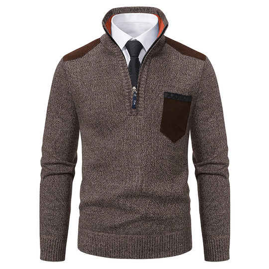 Herren Stehkragen Pullover mit Reißverschluss und kontrastierenden Details Heidi-Mode
