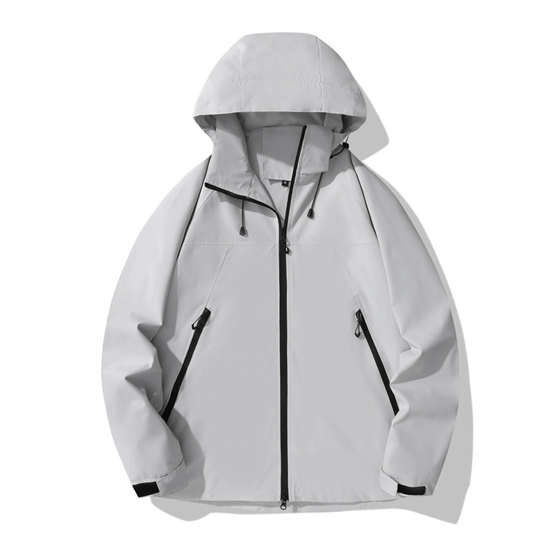 Damen wasserabweisende Outdoor-Jacke mit verstellbarem Kapuzenkragen und funktionalen Reißverschlusstaschen Heidi-Mode