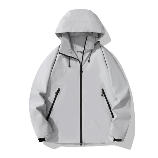 Damen wasserabweisende Outdoor-Jacke mit verstellbarem Kapuzenkragen und funktionalen Reißverschlusstaschen Heidi-Mode