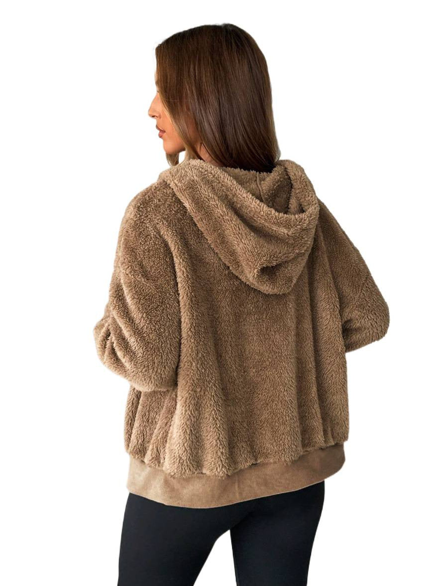 Damen Kuschelige Fleece-Jacke mit Känguru-Tasche und Kapuze Heidi-Mode