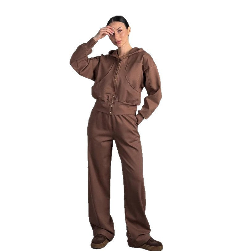 Damen angeschnittene Kapuzenjacke mit Reißverschluss und Taschen Heidi-Mode