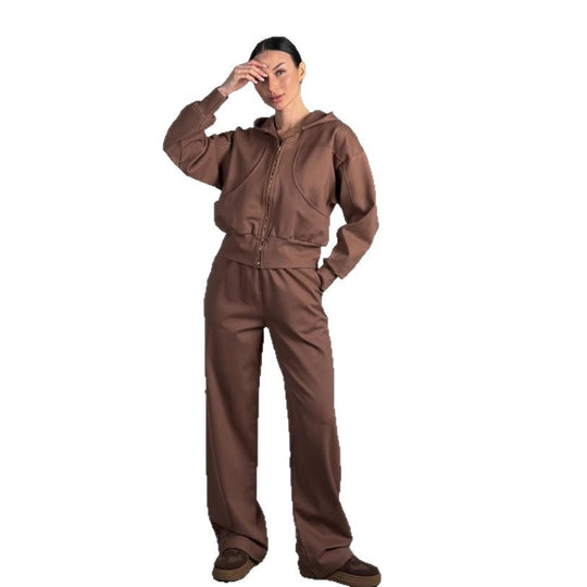 Damen angeschnittene Kapuzenjacke mit Reißverschluss und Taschen Heidi-Mode