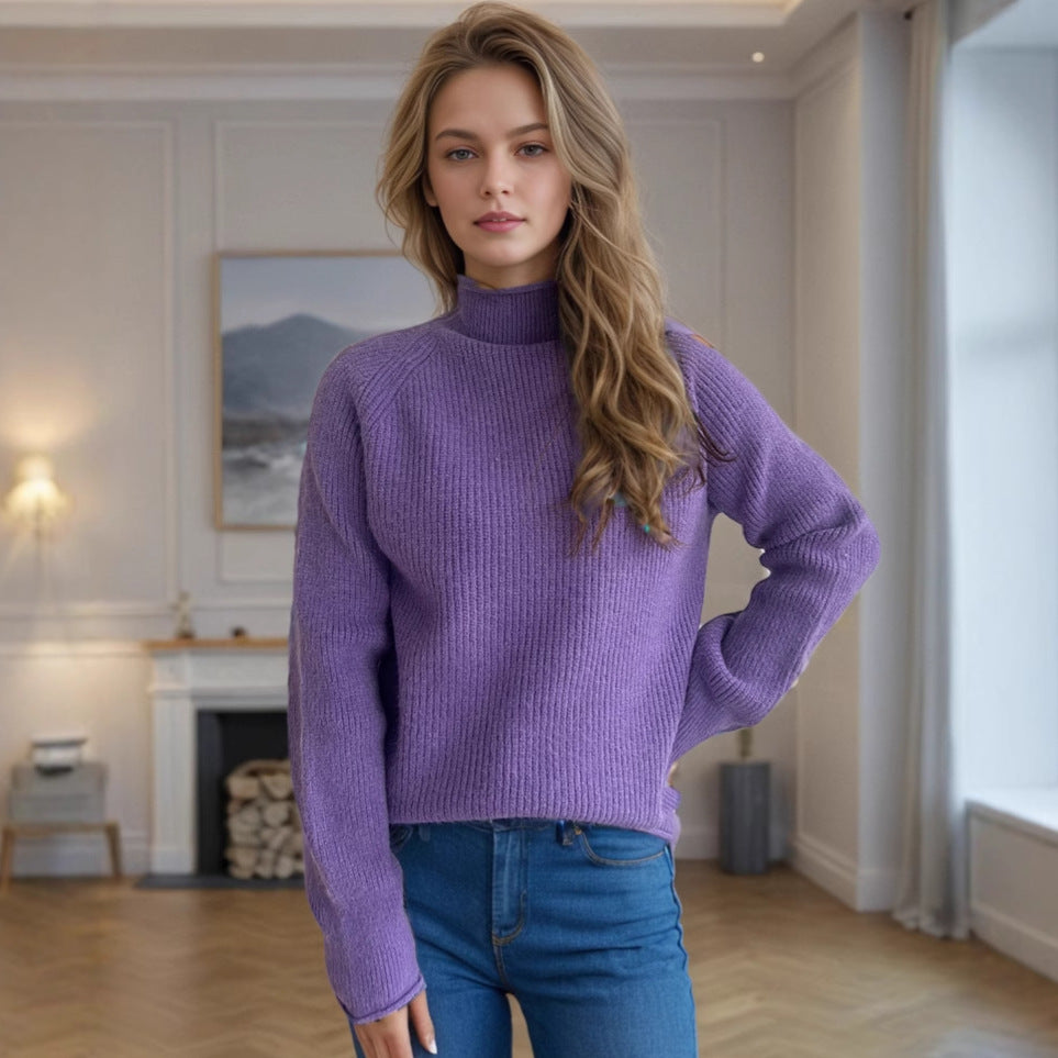Damen Pullover mit hohem Kragen und strukturiertem Strickmuster Heidi-Mode