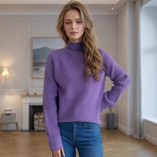 Damen Pullover mit hohem Kragen und strukturiertem Strickmuster Heidi-Mode