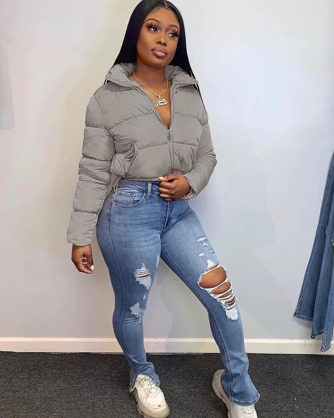 Damen modische Bomberjacke mit kurzem Schnitt und Steppdesign Heidi-Mode