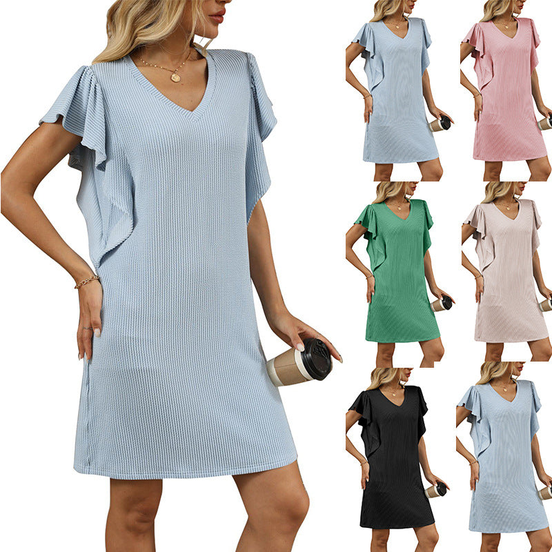 Damen Legeres Sommerkleid mit V-Ausschnitt und Rüschendetails Heidi-Mode
