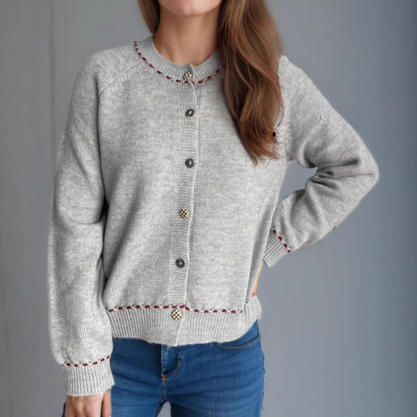 Damen Strickjacke mit dekorativen Knopfdetails und breiten Ärmeln Heidi-Mode