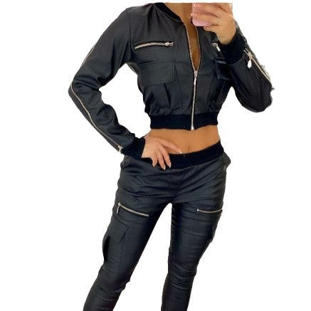 Damen cropped Jacke mit seitlichen Reißverschlusstaschen und elastischem Bund Heidi-Mode