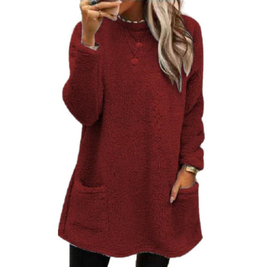 Damen Kuscheliger Fleece-Pullover mit weitem Schnitt und praktischen Taschen Heidi-Mode