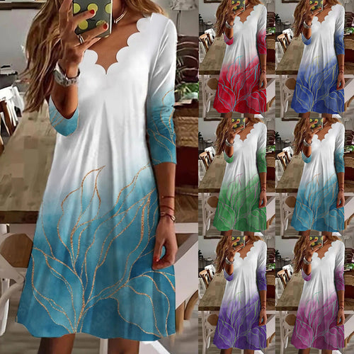 Damen Boho Maxikleid mit Wellenmuster und eleganter Ausschnittgestaltung Heidi-Mode