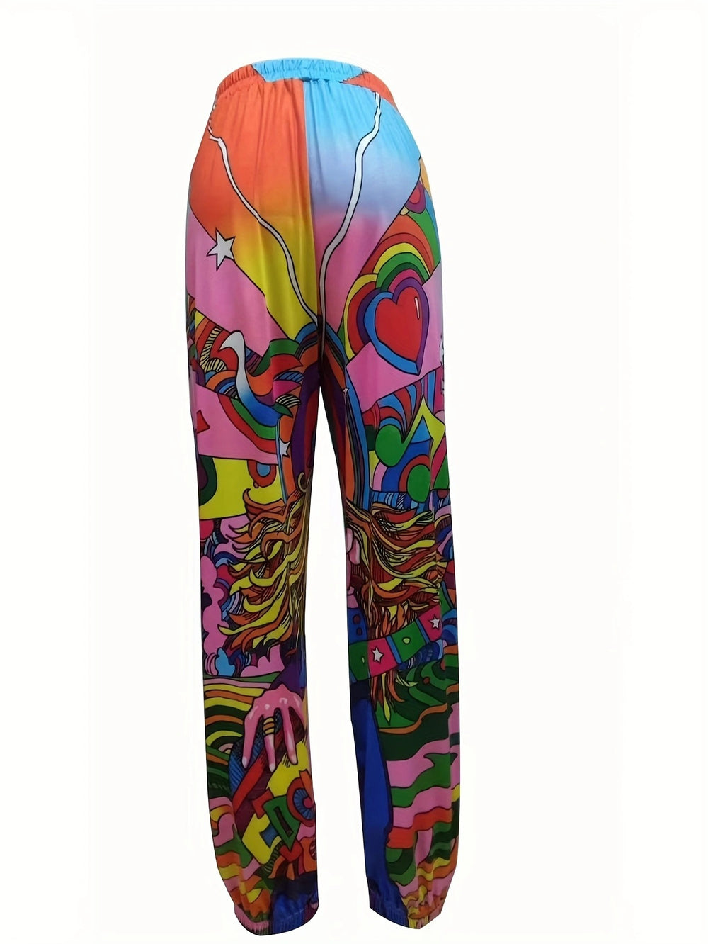 Damen Bunte Freizeithose mit elastischem Bund und einzigartigem Grafikdesign Heidi-Mode