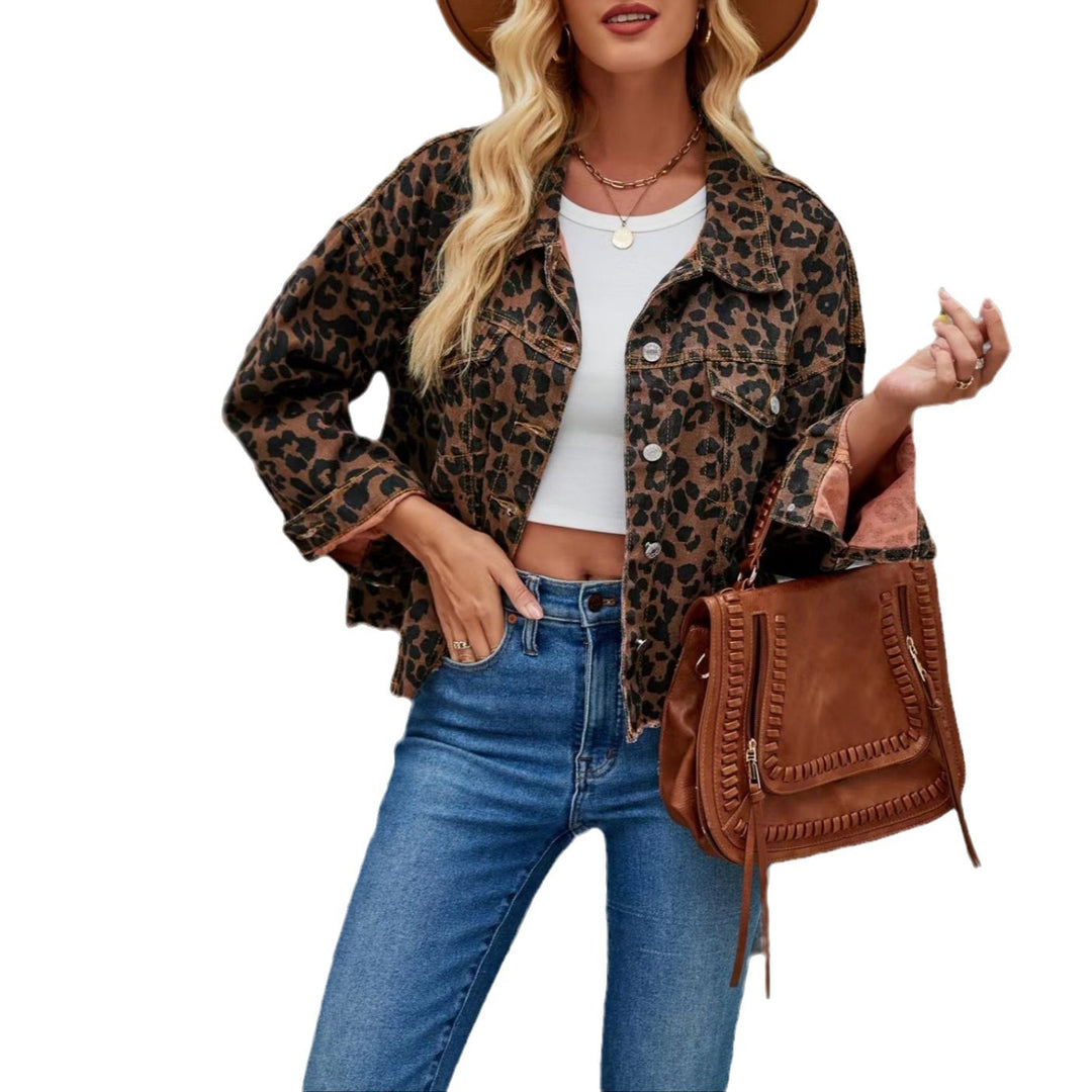 Damen Jeansjacke mit Leopardenmuster und lässigem Schnitt Heidi-Mode
