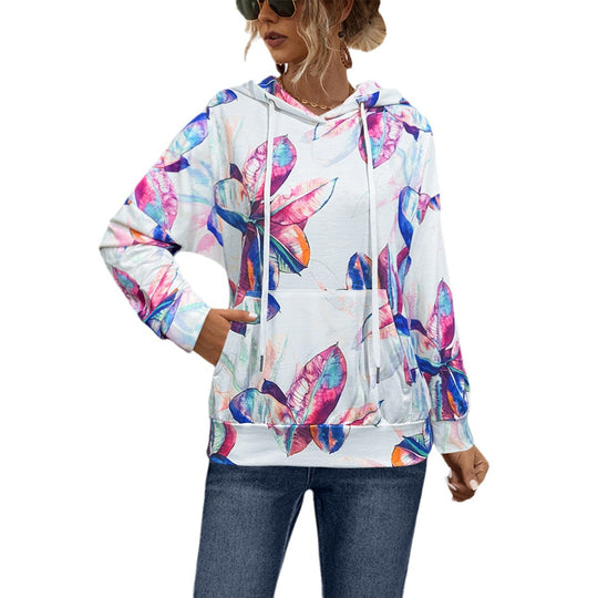 Damen Hoodie mit floralem Design und praktischer Bauchtasche Heidi-Mode