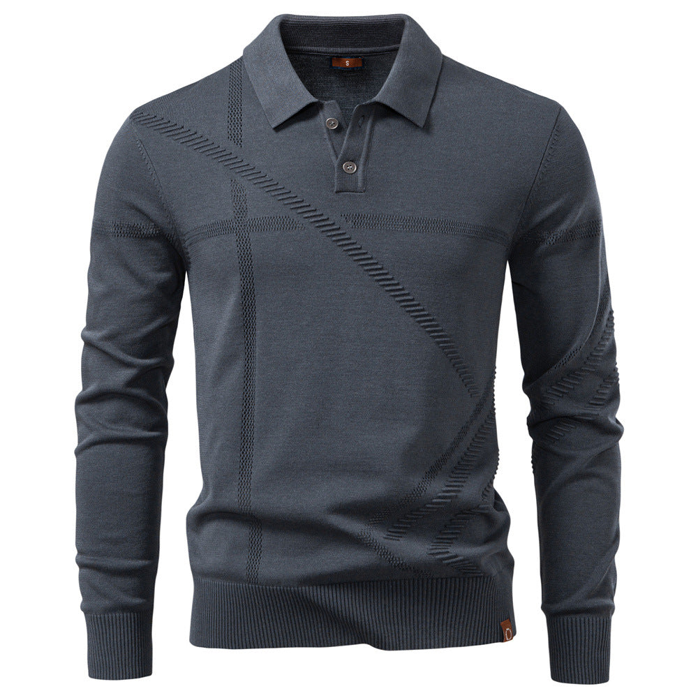 Herren Langarm Poloshirt mit modernem Strukturdesign Heidi-Mode