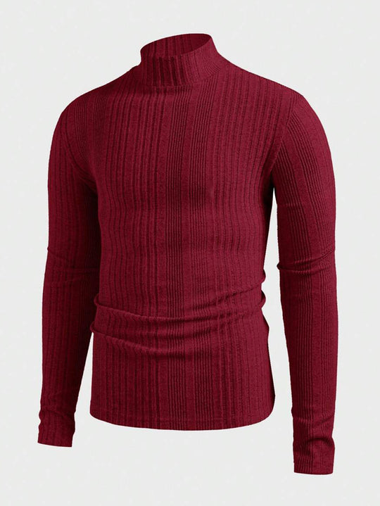 Herren Strickpullover mit hohem Kragen und Rippstruktur Heidi-Mode